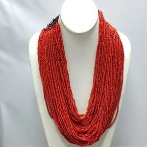 Soft surroundings 60 strand red seed beads necklace